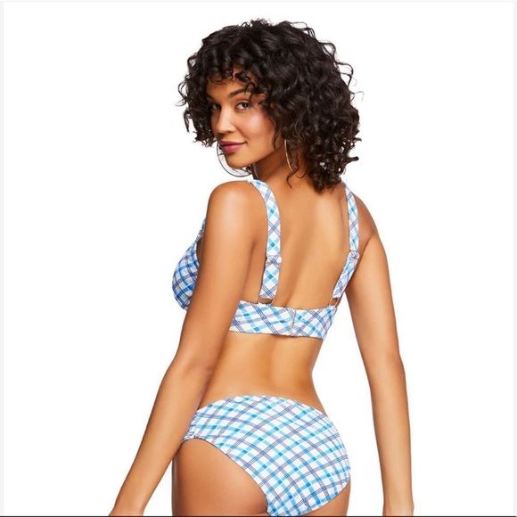 NWT Jessica Simpson Afternoon Tea Tie Front D-Bra in Caspian Plaid Size LD - Picture 6 of 7